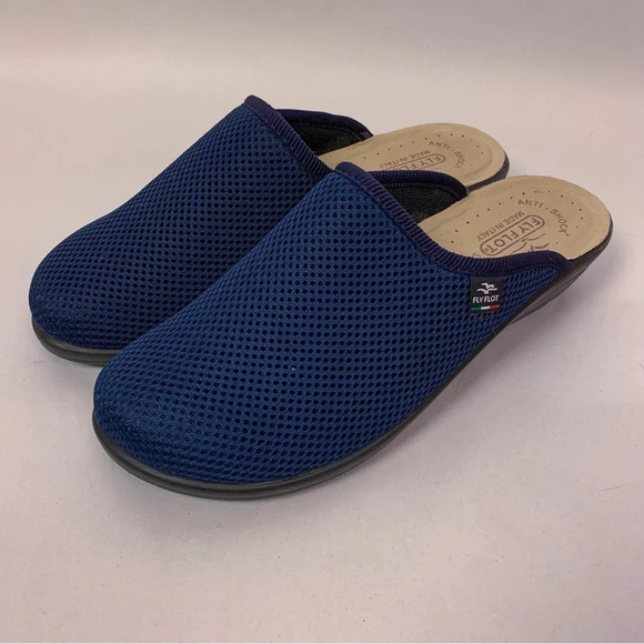 Fly Flot Navy Blue Mesh Slip On Clogs - Picture 1 of 6